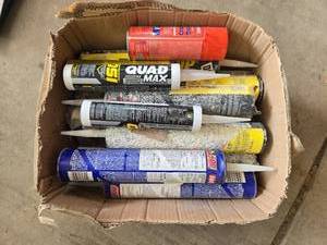 lot 45 image: Box of Construction Caulk and Sealant Tubes Assorted Types - content quantities unknown