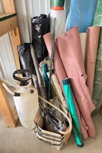 lot 65 image: Assorted Construction Materials and Garden Sprayer