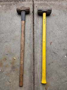 lot 74 image: Pair of Heavy Duty Sledgehammers with Wooden and Fiberglass Handles