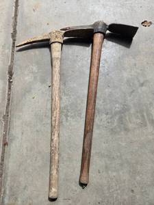 lot 75 image: Pair of Vintage Pick Mattocks with Wooden Handles