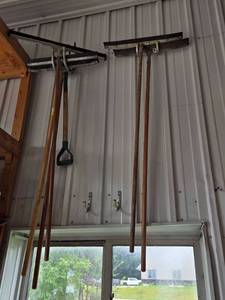 lot 76 image: Set of Long-Handled Push Brooms with Wood Handles