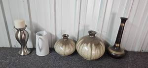 lot 108 image: Set of 5ecorative Vases and Candle Holder Assortment