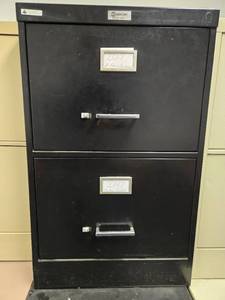 lot 139 image: Black 2 Two-Drawer Metal Filing Cabinet -  Mercury