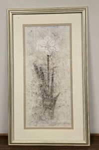 lot 159 image: Framed Flower Artwork by B.J. Zhang, 35x21 Inches