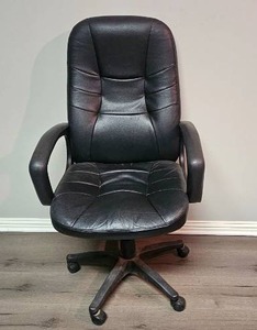 lot 166 image: Black Faux Leather Office Chair with Armrests