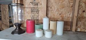 lot 175 image: Glass Hurricane Candle Holder with Assorted Pillar Candles