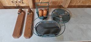 lot 177 image: Set of Kitchen Accessories with Metal Holders and Wooden Wall Sconces