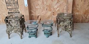 lot 178 image: Set of Decorative Metal and Glass Candle Holders with Grape Motif