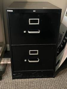 lot 194 image: HON 2-Drawer Black Metal Filing Cabinet 29x18x27 Inches