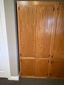 lot 199 image: Large Oak Blueprint Storage Cabinet with Shelves and Cubbies, 73 in x 30 in x 27 in - no key