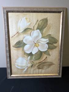 lot 207 image: Framed Wall Art Lot Featuring Floral Painting by Blum and Ornate Architectural Print