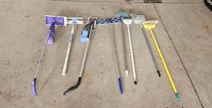 lot 255 image: Lot of Assorted Mops, Brooms, and Floor Scrubbers