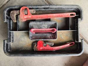 lot 278 image: Plumbing Toolbox with Pipe Wrenches, Fittings, Sealant and Supplies