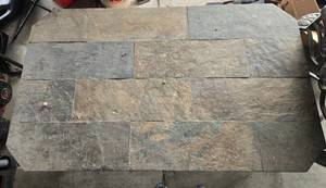 lot 295 image: Rectangular Stone Top Patio Table with Ornate Metal Base 48x28 Inches