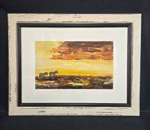 Framed Original Zebra Artwork Signed Christa G., 2009 (30 x 39 In.)