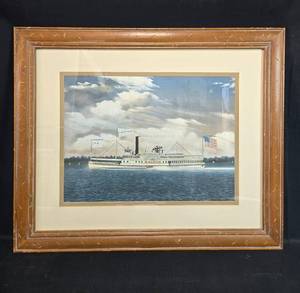 lot 7 image: Vanguard Studios Framed Steamboat Art Print M. Martin 29x35 Inches