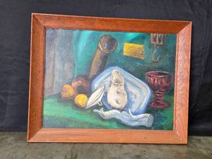 lot 9 image: Framed Still Life Oil Painting Signed Dunne 22x27.5 Inches