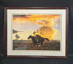 lot 18 image: Framed Western Print by A.T. Cox 1990, 30x36 Inches