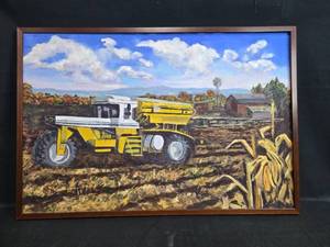 lot 36 image: Framed Original Farm Tractor Painting Signed MFR 1997, 25x37 Inches