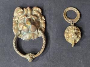 lot 44 image: Pair of Vintage Brass Lion Head Door Knockers