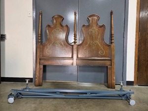 lot 94 image: Vintage Wooden Headboard with Beauti-Glide Adjustable Metal Bed Frame