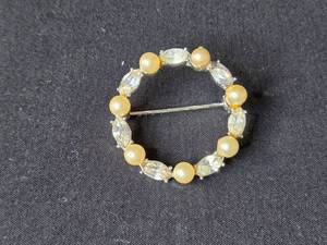 lot 96 image: Marvella Circular Brooch with Faux Pearls and Rhinestones