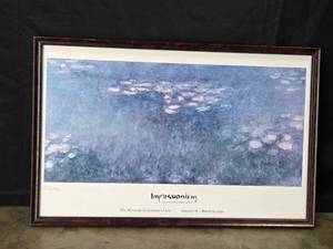 lot 107 image: Framed Impressionism Poster Water Lilies by Claude Monet 15.5x24 in