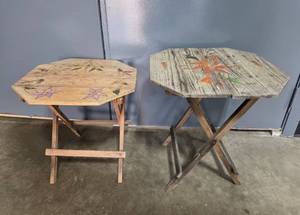 lot 137 image: Pair of Wooden Folding Tray Tables with Hand-Painted Floral Designs