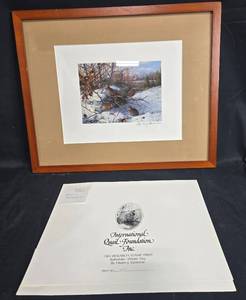 lot 146 image: Framed 1983 International Quail Foundation Bobwhite Winter Day Print by Owen J. Gromme