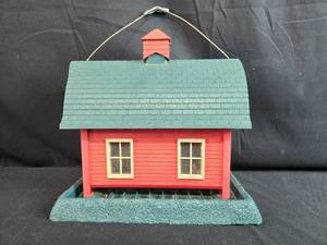 lot 186 image: Red Barn Shaped Hanging Bird Feeder