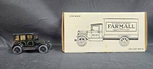 lot 203 image: 1931 Mccormick - Deering Farmall 1931 Hawkeye Truck Bank with Small Black 1923 Ford Fordor Sedan