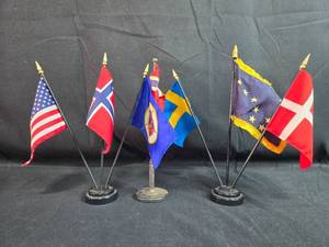 lot 206 image: Collection of Miniature Tabletop Flags with Stands