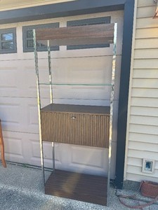 lot 19 image: Excellent Mid-Century Chrome & Walnut Lighted Wet Bar & Etagere