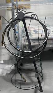 lot 58 image: Three Peony Bush Cages and Decorative Hose stand with Small Hose and Nozzle