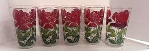 lot 14 image: 5 Anchor Hocking Rose Juice Glasses