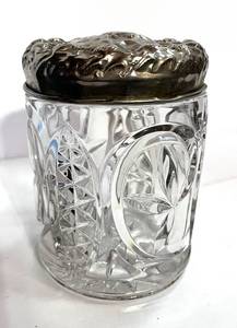 lot 43 image: Antique Crystal Biscuit Jar w Silver Plated Lid