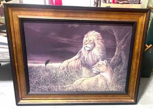 lot 83 image: Beautiful Lion and Lioness Framed Picture 40 X 28