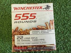 lot 25 image: 555 Rounds Winchester 22 Long Rifle Hollow Point