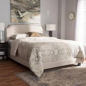 lot 45 image: Baxton Studio Odette Modern and Contemporary Fabric Upholstered Bed. Gray  Queen