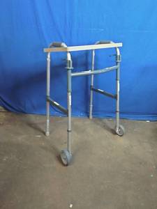 lot 68 image: Invacare - Dual Release Folding Walker Adjustable Height PVC Frame 300 lbs. Weight Capacity 33 to 39 Inch Height with Tray
