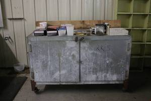 lot 1 image: Galvanized Metal Storage Cabinet on Casters