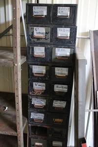 lot 17 image: Metal Drawer Cabinet with Assorted Pipe Fittings and Valves