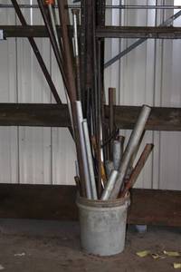 lot 22 image: Assorted Metal Pipes, Tubes and Clamps in Bucket