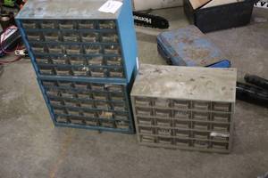 lot 23 image: 3 Metal Small Parts Organizers with Assorted Hardware