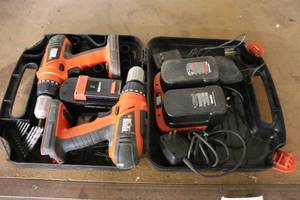 lot 42 image: Black & Decker Cordless Drill Set with Chargers and Carry Case