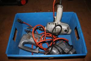 lot 44 image: Box of 3 Vintage Electric Power Tools with Cords
