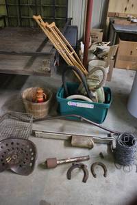 lot 80 image: Vintage Farm and Barn Hardware Assortment with Metal Tractor Seat