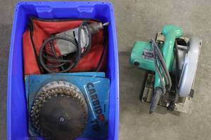 lot 87 image: Lot of Power Tools with Circular Saw and Drill with Extra Saw Blades