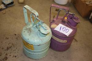 lot 100 image: Pair of Vintage Metal Chemical Safety Cans 1,1,1-Trichloroethane