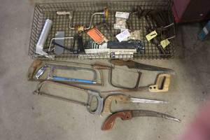 lot 107 image: Assorted Vintage Hand Saws, Braces, and Hand Tools Collection